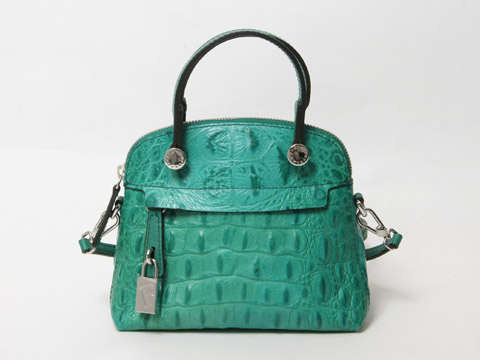 クロコダイル風型押し、ハンドバッグ 青 クロコダイル風型押し