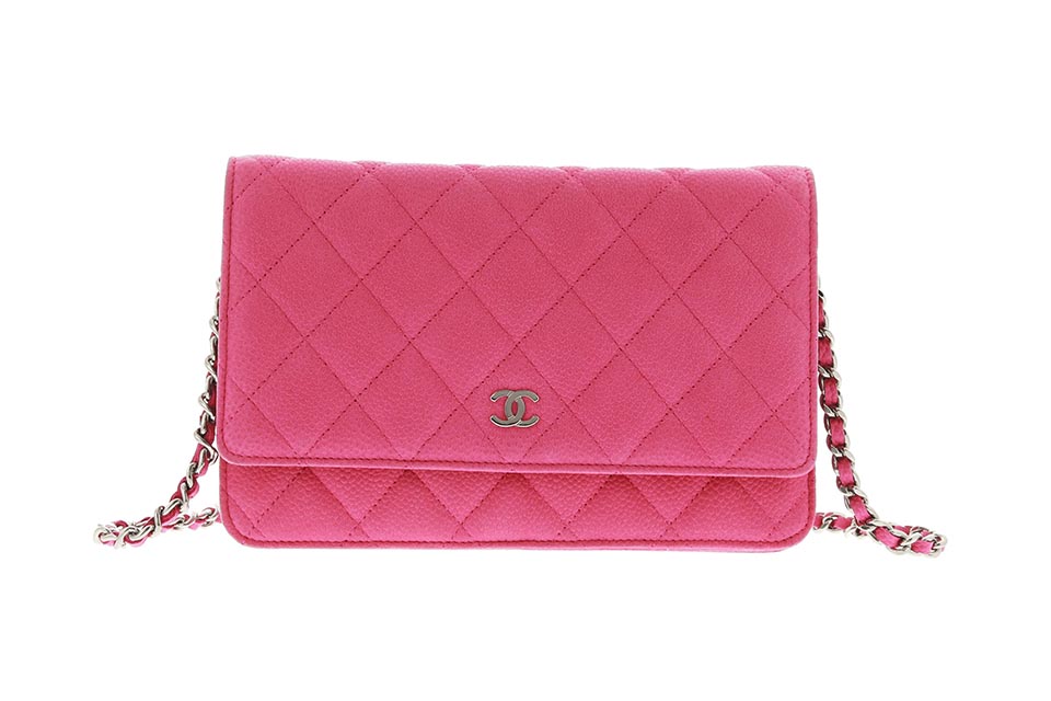 シャネル CHANEL マトラッセ 長財布 ウォレットチェーン キャビアスキン ピンク / 083466