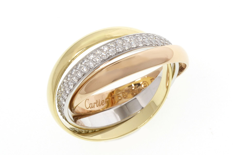 カルティエ Cartier ピアス クリップ モノストーン トリニティ スリーカラー ベゼルセット ダイヤモンド 約0.10ct/0.10ct K18PG K18WG K18YG