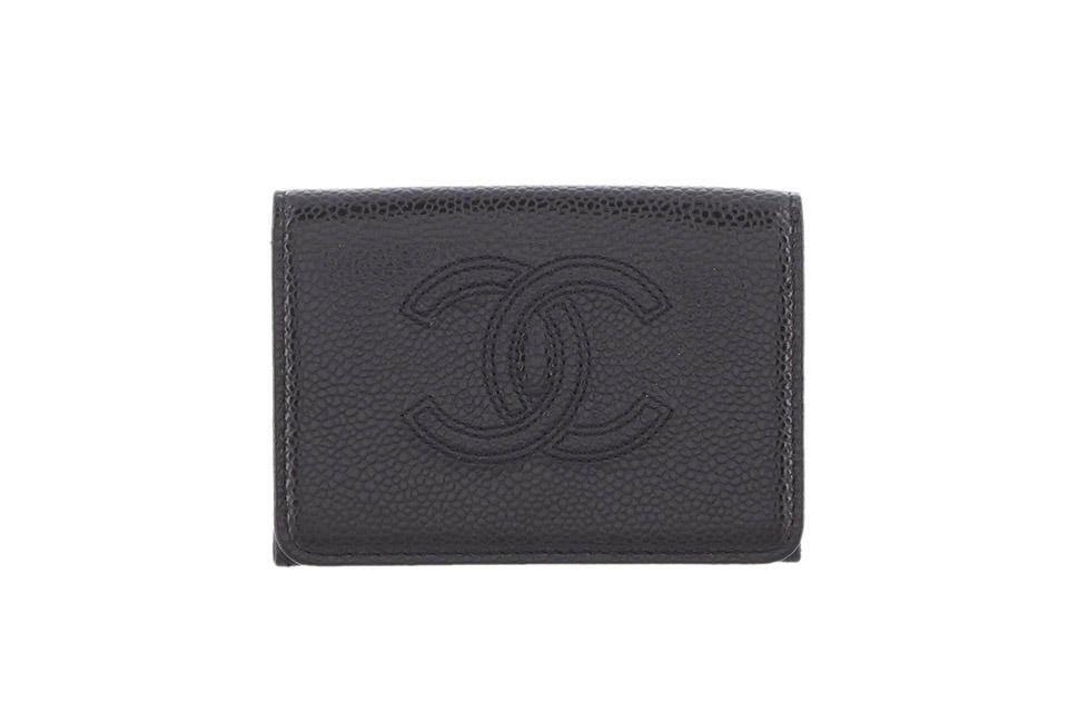 3つ折り財布　ミニ　コンパクト　ココマーク　スモールウォレット　キャビア　黒　ブラック　A70796　未使用