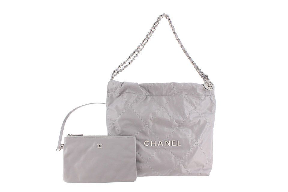 CHANEL22 シャネル22 スモール チェーン ハンドバッグ レザー グレー AS3260 新品同様