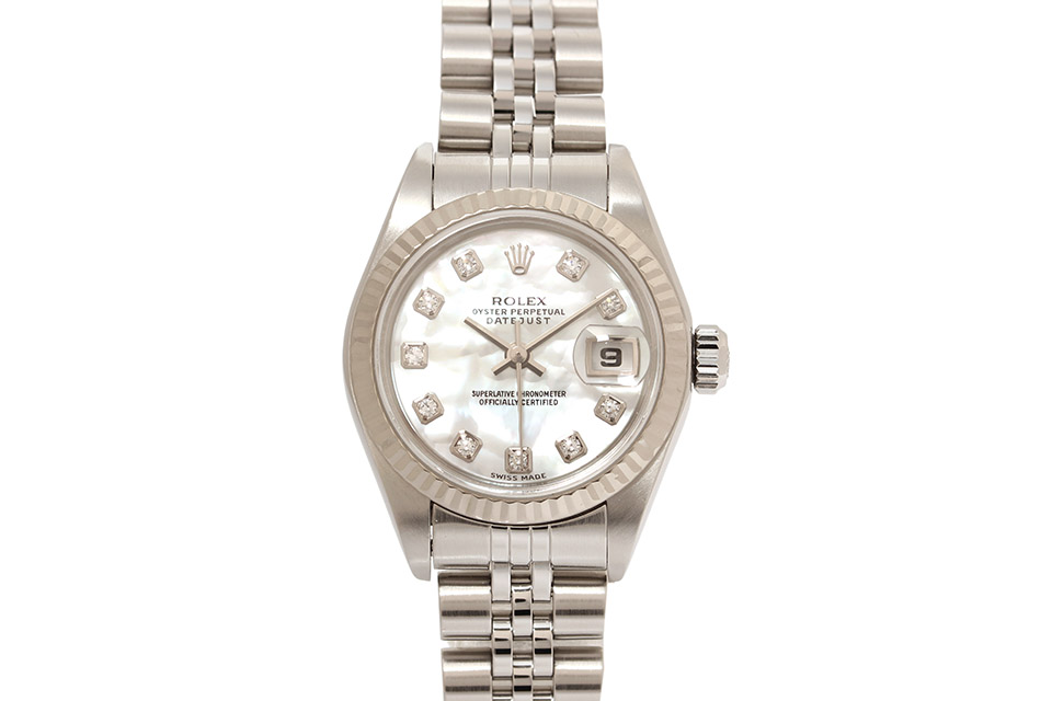 低価安いロレックス 腕時計 レディース 79174NG デイトジャスト 10Pダイヤ ホワイトシェル文字盤 F番 自動巻き SS×750WG ステンレス ROLEX 女性用