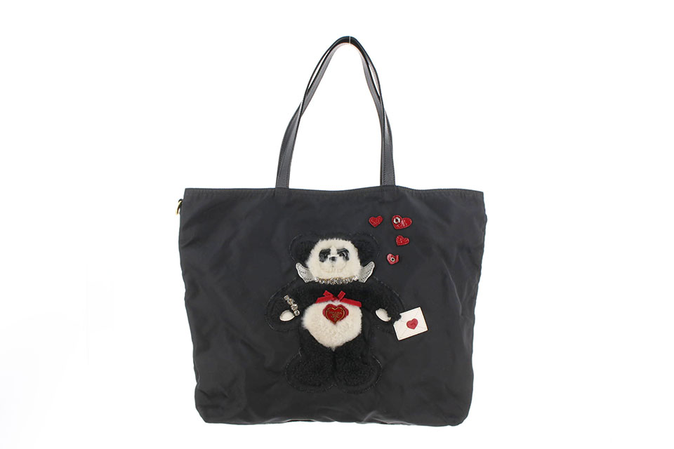 ナイロントートバッグ　パンダ　黒　ショルダーストラップなし