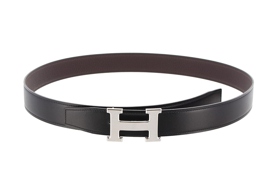 Hベルト　コンスタンス　黒/ブラウン　シルバー金具　W刻印　#100　未使用