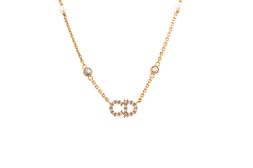 CDネックレス　メタル/クリスタル/レジンパール　新品同様