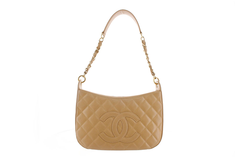 ワンショルダー　キャビア　ベージュ　ゴールド金具