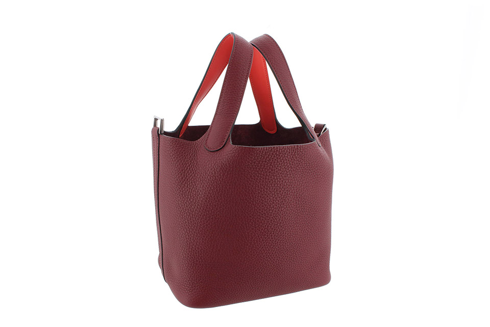 ピコタンロックPM　18　エクラ　ハンドバッグ　トリヨンクレマンス/ヴォースイフト　ルージュアッシュ/オレンジフィールド　シルバー金具　W刻印　未使用