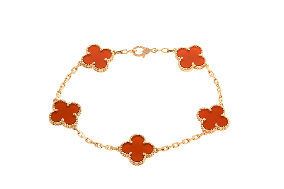 ヴィンテージアルハンブラ　ブレスレット　5P　K18YG/カーネリアン