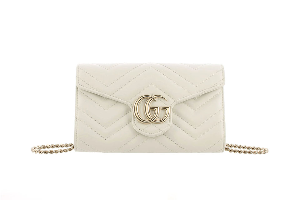 GGマーモント　チェーンウォレット　レザー　白　ゴールド金具　837745
