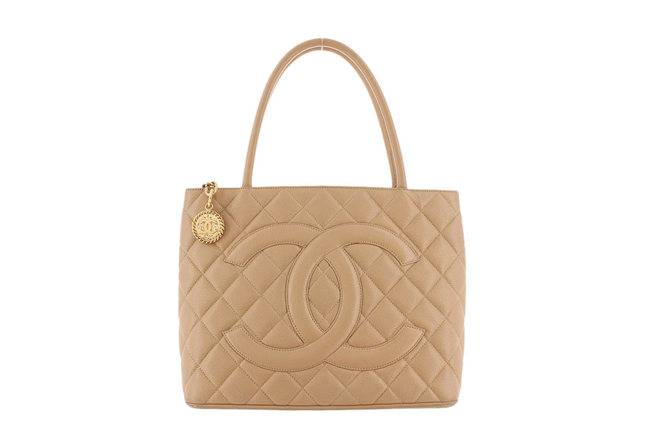 復刻トート　キャビアスキン　ベージュ　ゴールド金具　A01804