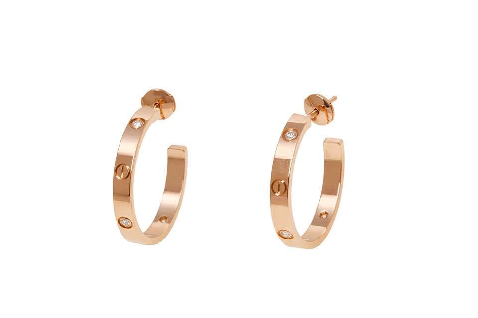 ラブ　フープ　イヤリング　ピアス　K18PG　ミディアムモデル　6Pダイヤ　B8301433