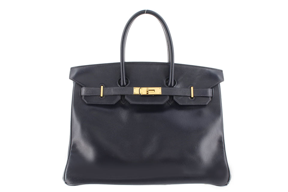 バーキン35　ボックスカーフ　ネイビー　ゴールド金具