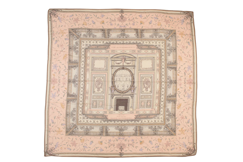 大判ストール　ショール　カシミア LES　DECORS　PARISIENS　パリの装飾　ピンク/ベージュ