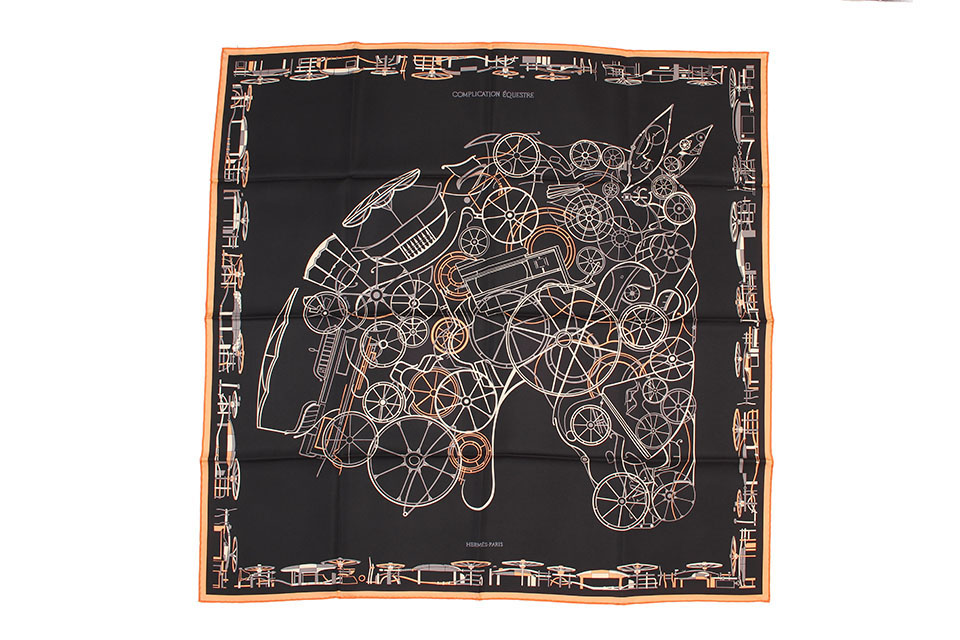 カレ90　スカーフ　コンプリケーション　エケストル　黒/アプリコット/白　未使用