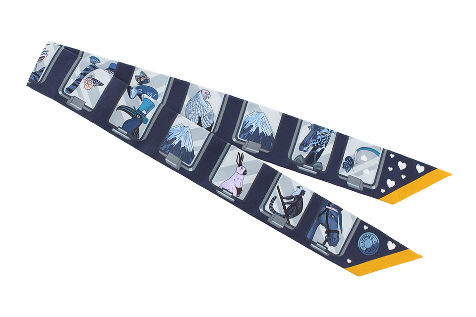 トゥイリー(ツイリー)　シルク　エルメスストーリー　ネイビー系/マルチカラー　未使用