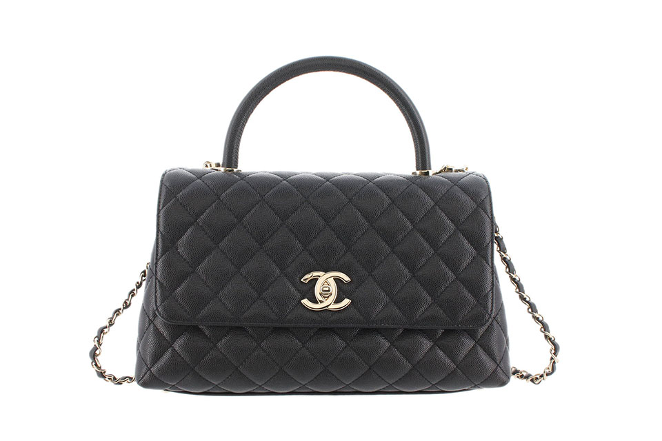 ココハンドル29　2WAYハンドバッグ　マトラッセ　キャビア　黒　ブラック　シャンパンゴールド金具　A92991　新品同様