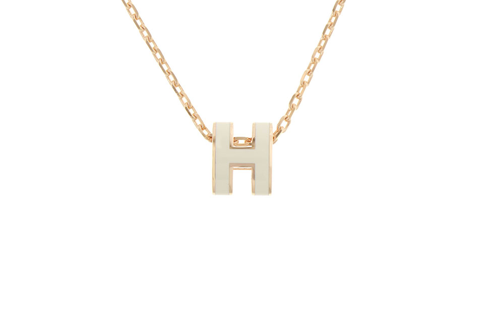 ポップH　ミニ　ネックレス　ペンダント　ポップアッシュ　白　ピンクゴールド金具　未使用