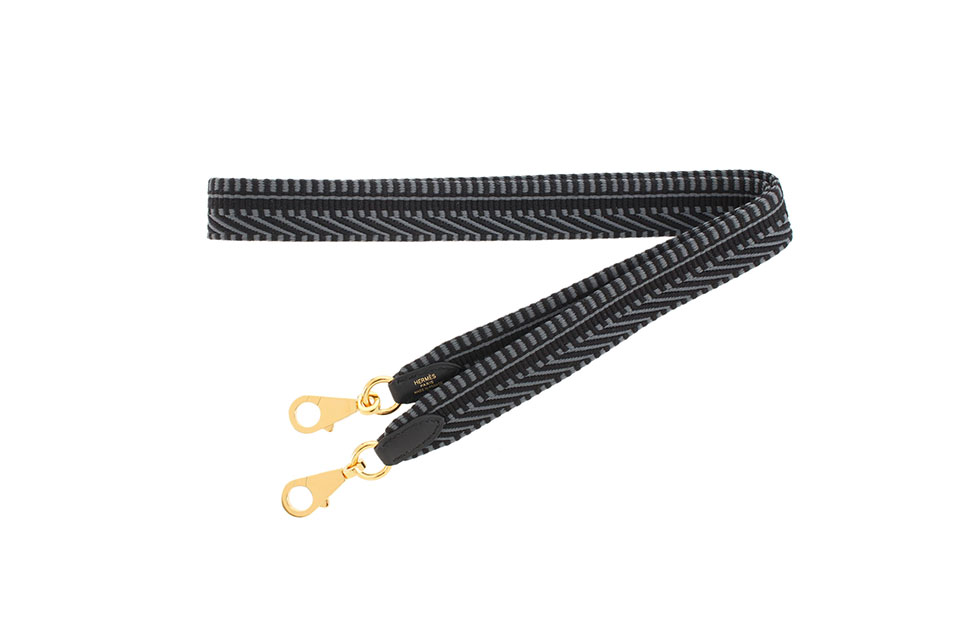 サングルカヴァル　25mm/92cm　バンドリエール　コルダージュ　ショルダーストラップ　キャンバス/レザー　グレー/黒　ゴールド金具　W刻印