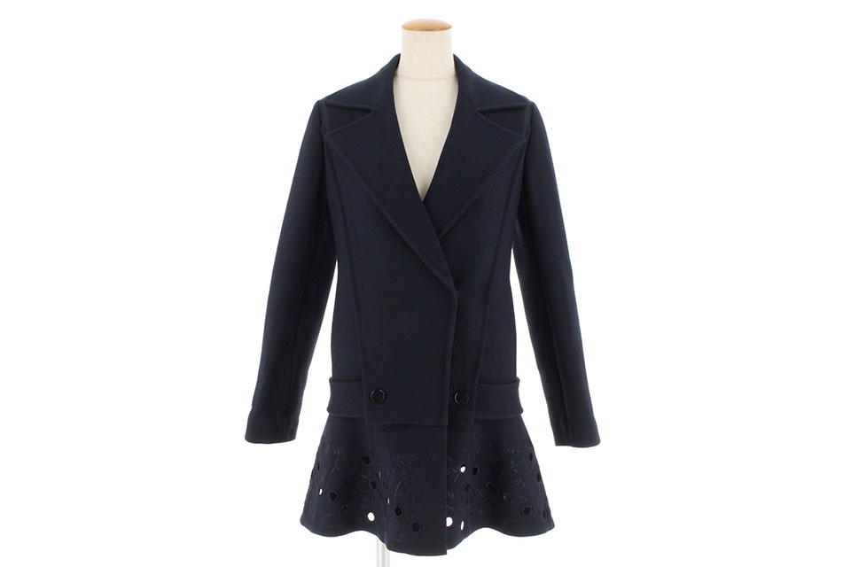 コート　刺繍モチーフ　ウール　ネイビー　0064126　#34　新品同様