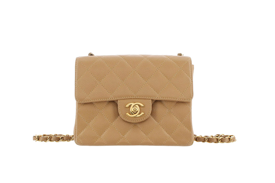 ミニマトラッセ17　チェーンショルダー　キャビアスキン　ベージュ　ゴールド金具　A01115