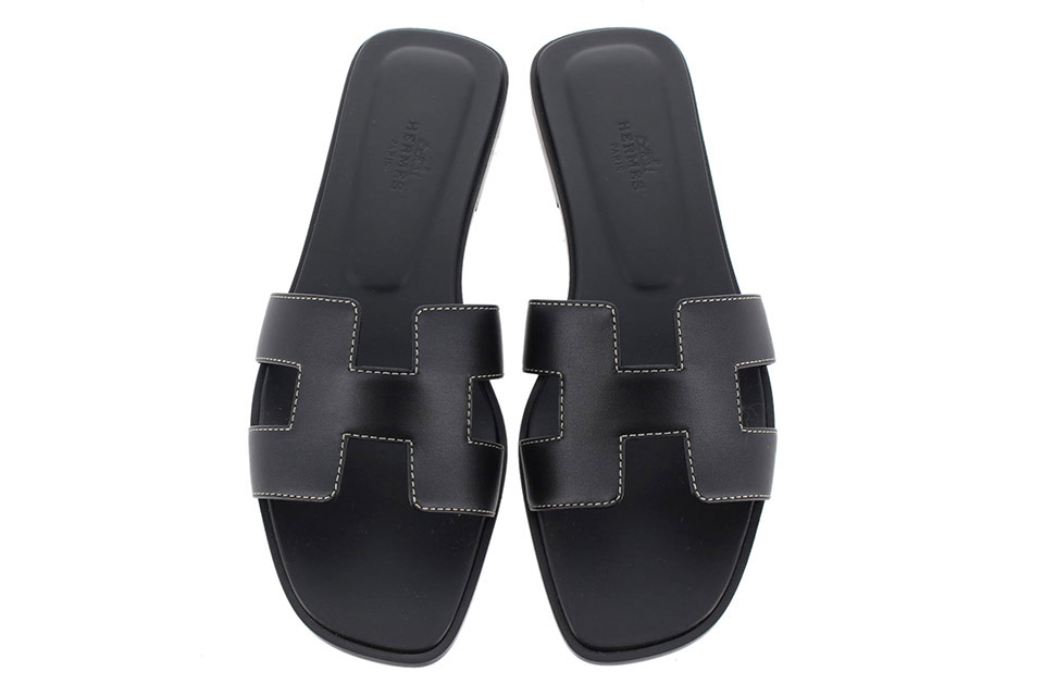 Hサンダル　オラン　フラットサンダル　レザー　黒　ブラック　#37　未使用