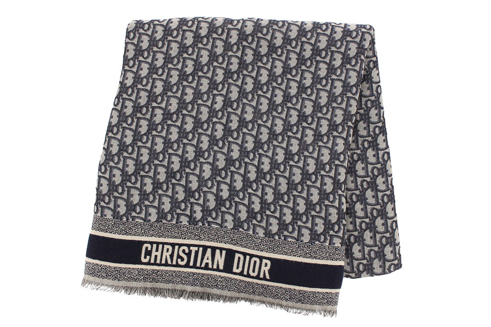 大判ストール　オブリーク　ネイビー　シルク/ウール