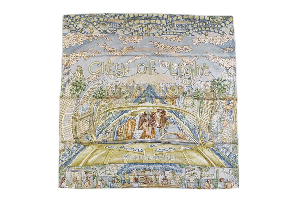 カレ90　スカーフ　シティー・オブ・ライト　ブルーグラシエ/カーキ/ベージュ　未使用