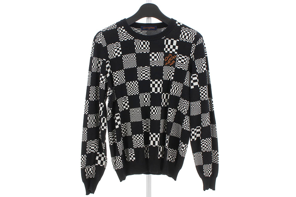 ダミエ　ディストーテッド　ニット　コットン　白/黒　メンズXL