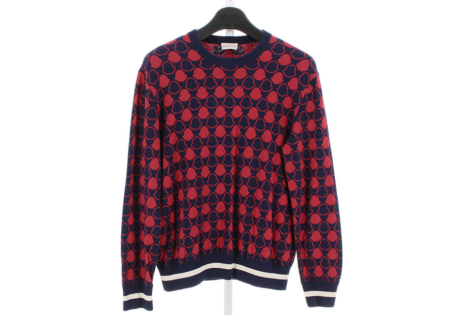 ニットセーター　コットン　赤/ネイビー　メンズXL