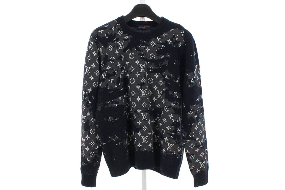 モノグラム柄　セーター　ウール　黒/グレー　メンズXL