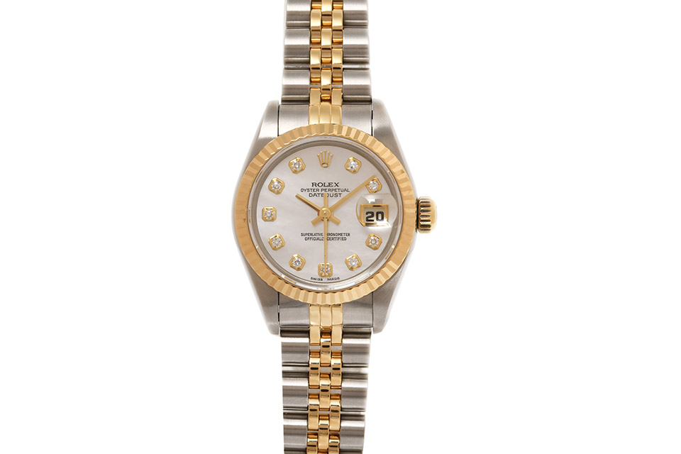 デイトジャスト　69173NG　コンビ　SS/YG　ホワイトシェル文字盤　10Pダイヤ　U番　レディース　自動巻