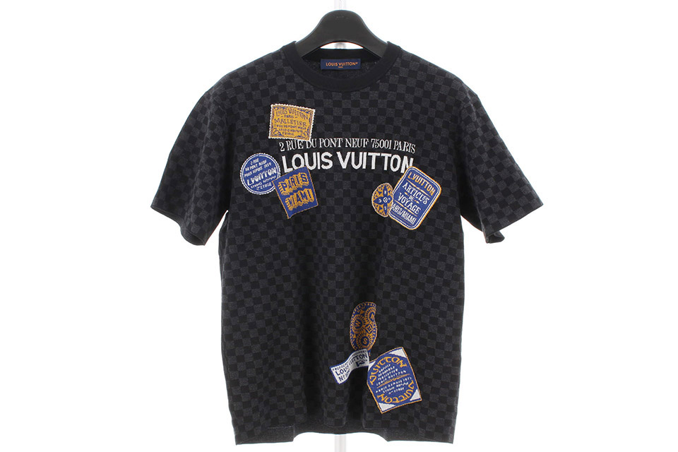 ダミエ柄　半袖ニット　Tシャツ　黒/グレー　メンズXL