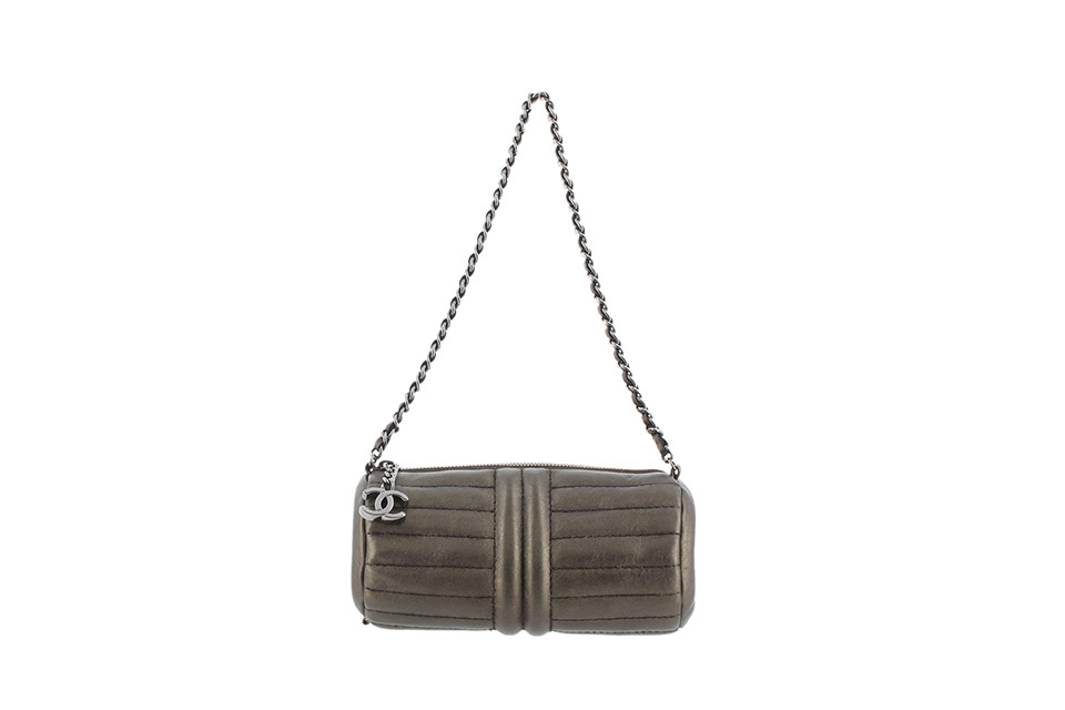 筒形　チェーンショルダー　ミニ　レザー　ブロンズ　シルバー金具