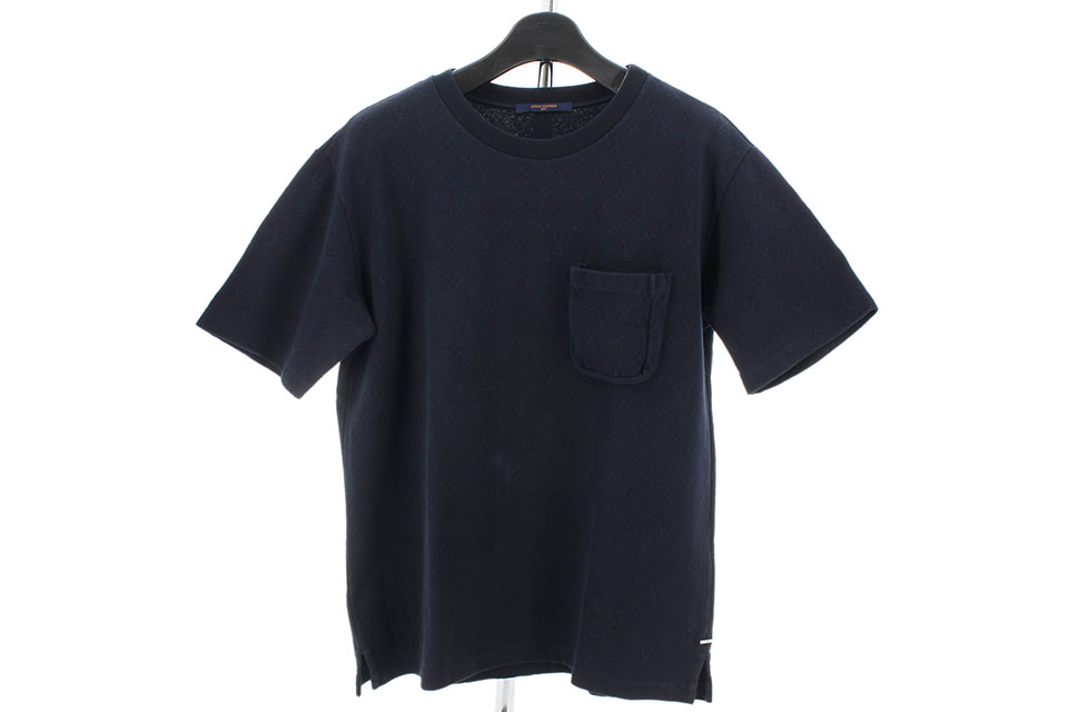 モノグラム柄　半袖Tシャツ　ジャージ　ネイビー　メンズXL