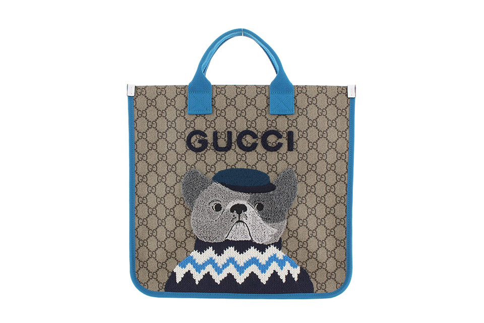 チルドレンズ　GG柄　トート―バッグ　コーティングキャンバス　ベージュ/ブルー　605831　新品同様