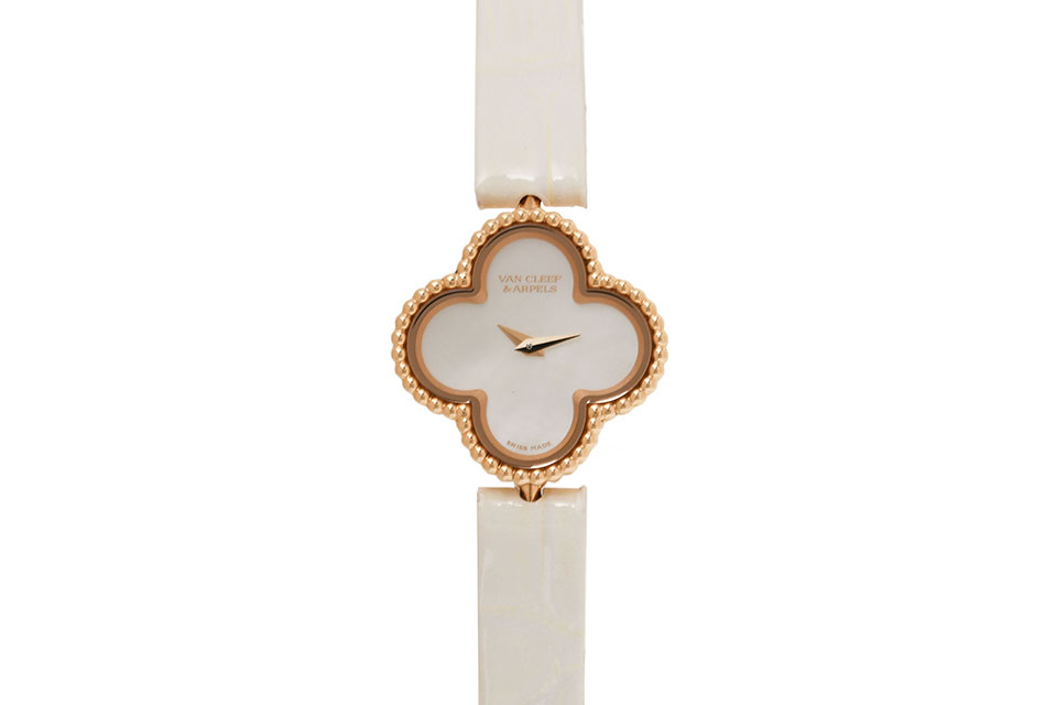 スウィートアルハンブラ　ウォッチ　K18PG/クロコダイルレザー　ホワイトシェル文字盤　VACARO8SF00　新品同様