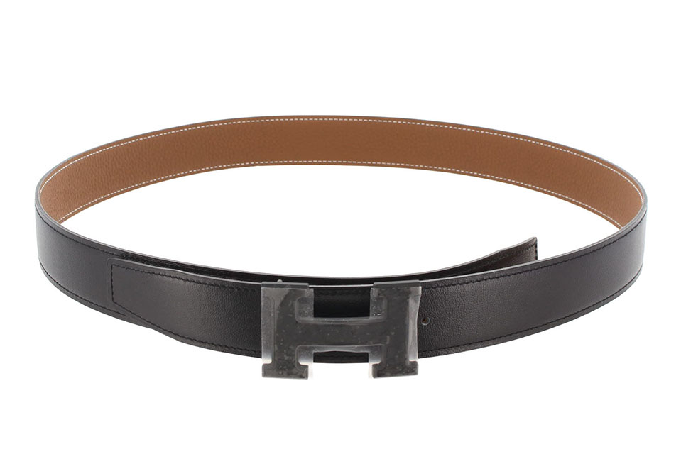 Hベルト　コンスタンス　モノクローム　ボックスカーフ/トゴ　黒/ゴールド　ブラック金具　K刻印　#100　新品