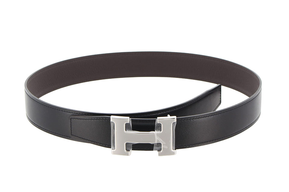 Hベルト　コンスタンス　ボックスカーフ/トゴ　黒/ブラウン　シルバー金具　W刻印　#75　未使用