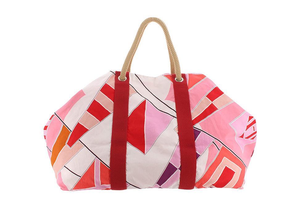 ビーチバッグ　ロープハンドル　コットンキャンバス　ピンク/マルチカラー