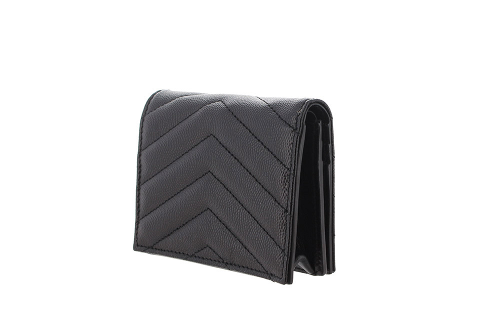 お薦め◎サンローラン 二つ折り財布 小銭入れ 黒+ゴールドロゴ サンローラン SAINT LAURENT 財布 レザー ミニ財布 コンパクト