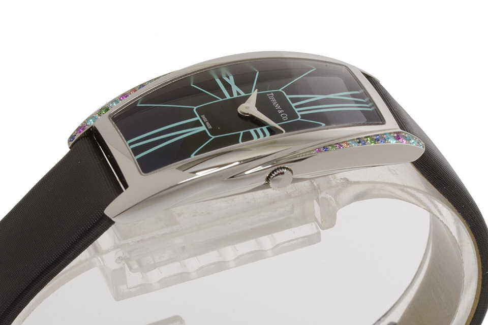 TIFFANY&Co. ティファニー  ジェメア 腕時計 Z6401.10.10G19A40G ステンレススチール サテン レザー ブラック   カラーストーンベゼル クオーツ 【本物保証】