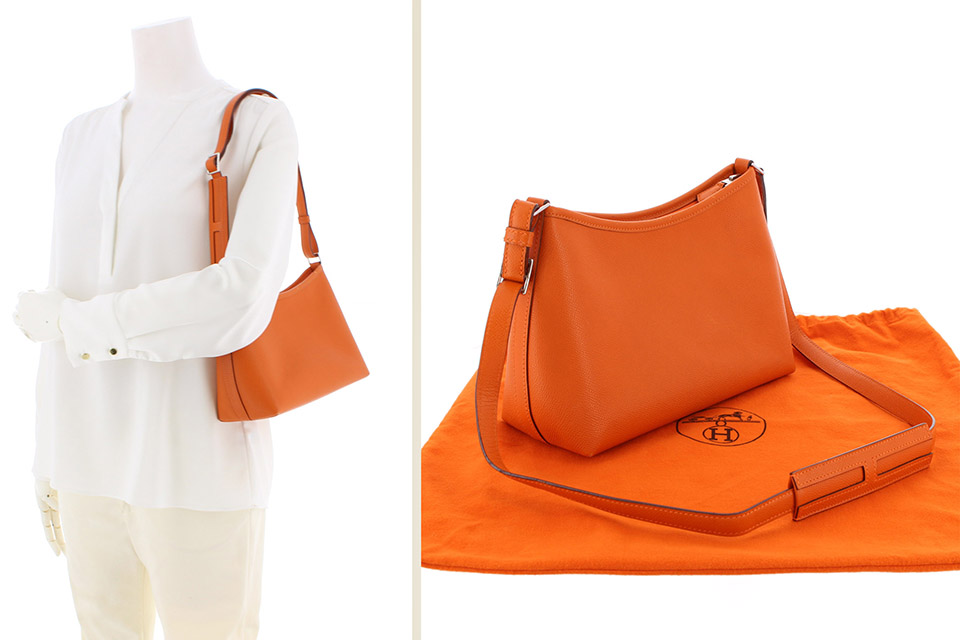 エルメス　ベルランゴ　オレンジハンドバッグ エルメス ベルランゴ オレンジハンドバッグ - メルカリ