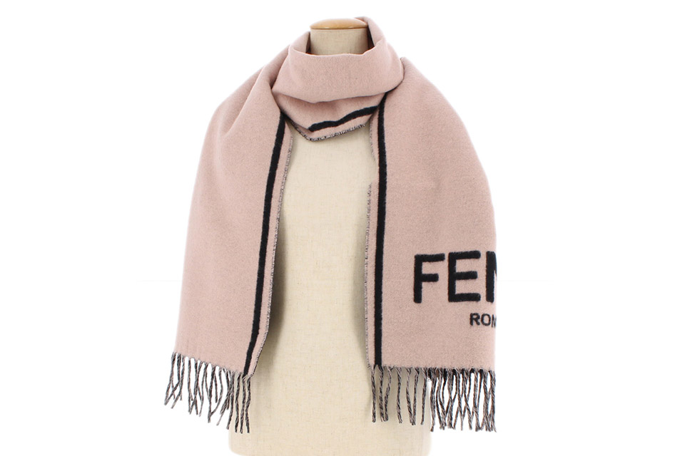 マフラー カシミヤ ピンク系/黒