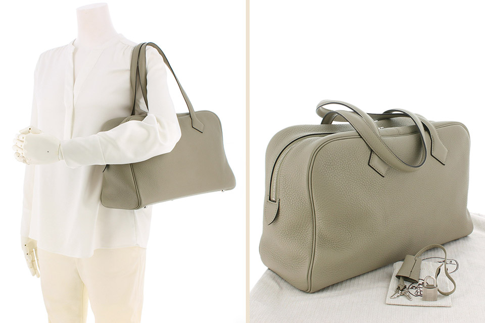 【付属品あり】HERMES ヴィクトリアII35セージ シルバー金具 ヴィクトリア35 トリヨン セージ シルバー金具 X刻印