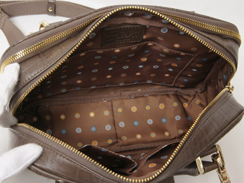 falchi NEW YORKクロコダイルレザーハンドバッグブラウン