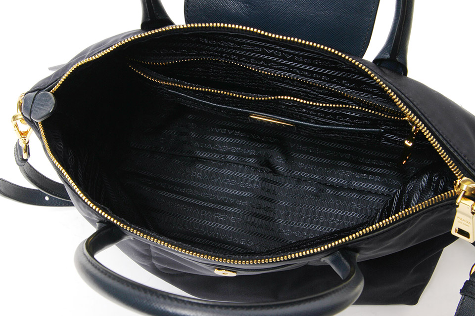 2WAYハンドバッグ ナイロン/レザー ネイビー BN2106 新品同様