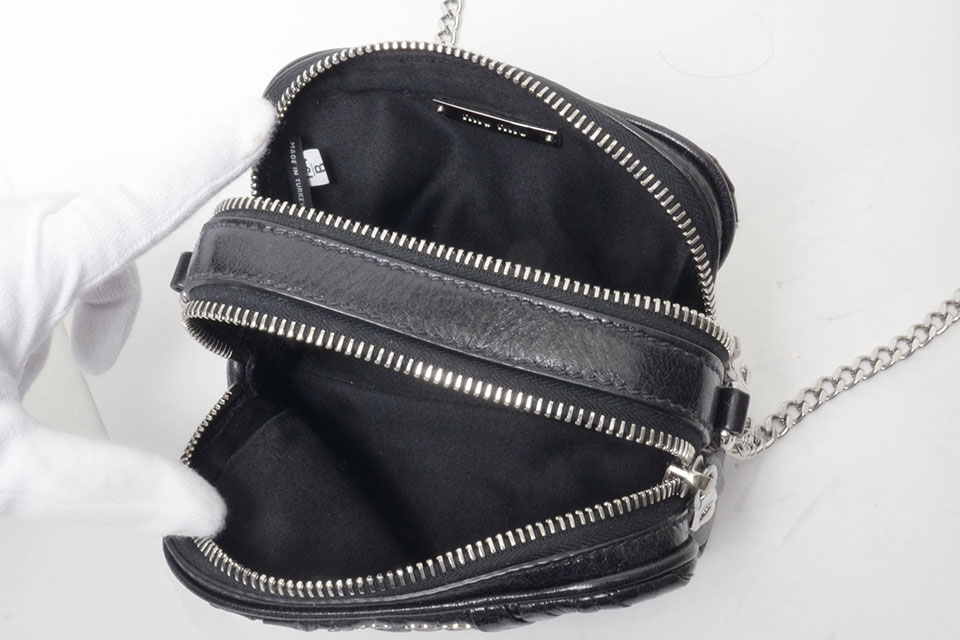 マテラッセ チェーンショルダー ミニバッグ レザー 黒 シルバー金具