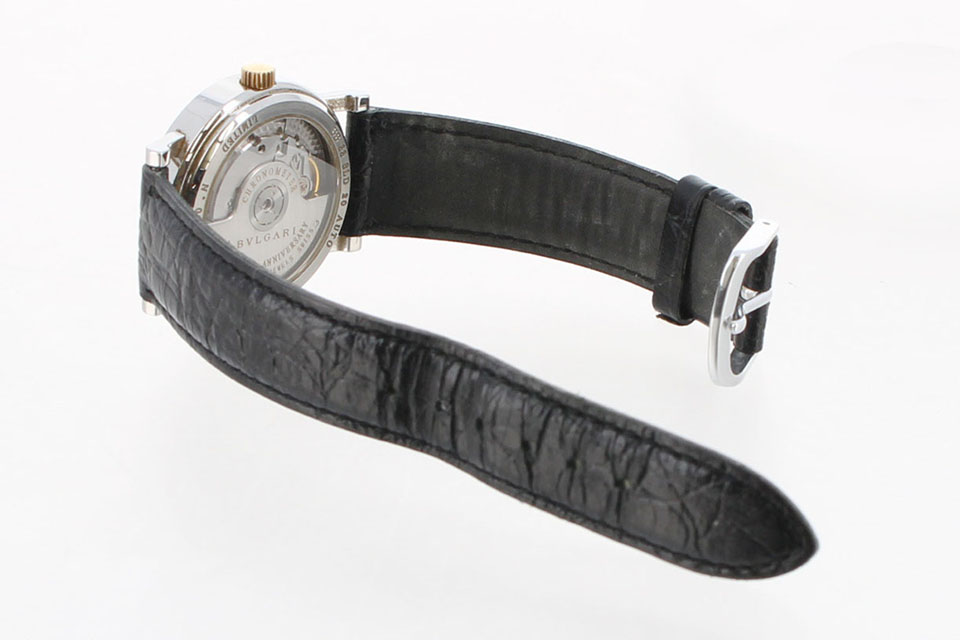【BVLGARI】ブルガリブルガリ 腕時計 自動巻き 裏スケ カーボン×レザーベルト 黒文字盤 BB40CL/hm09067md