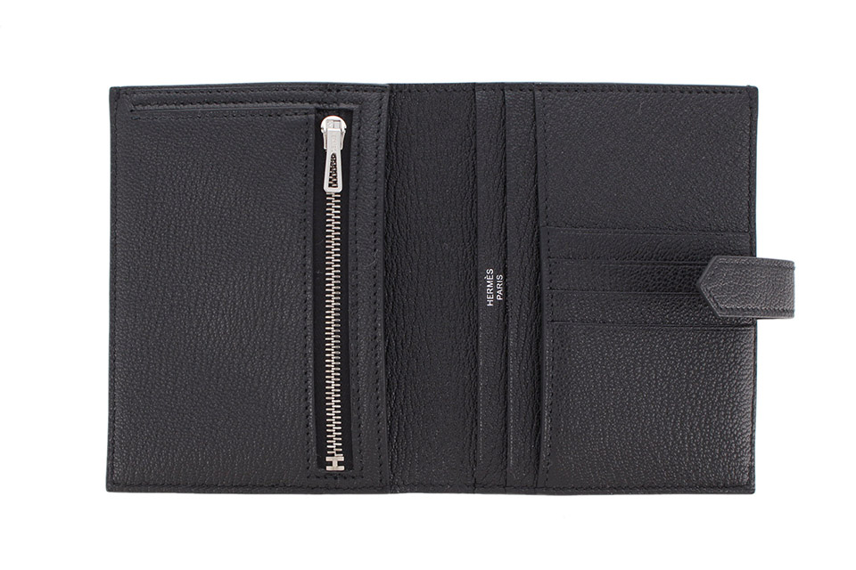 エルメスべアンコンパクト　 シルバー金具　Z刻印　ノワール　美品 ベアンコンパクト シェーブル 黒 シルバー金具 Z刻印 新品同様