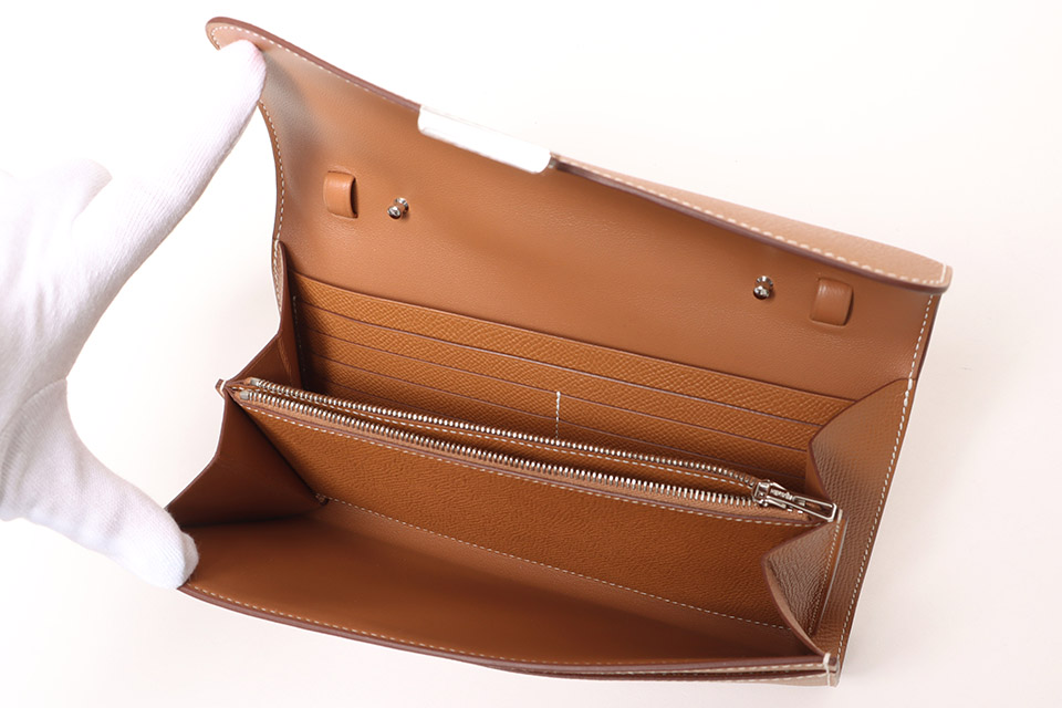 エルメス カルヴィ デュオ エプソン ゴールド シルバー金具 U刻印 エルメス カルヴィ デュオ セサミ ヴォーエプソン シルバー金具